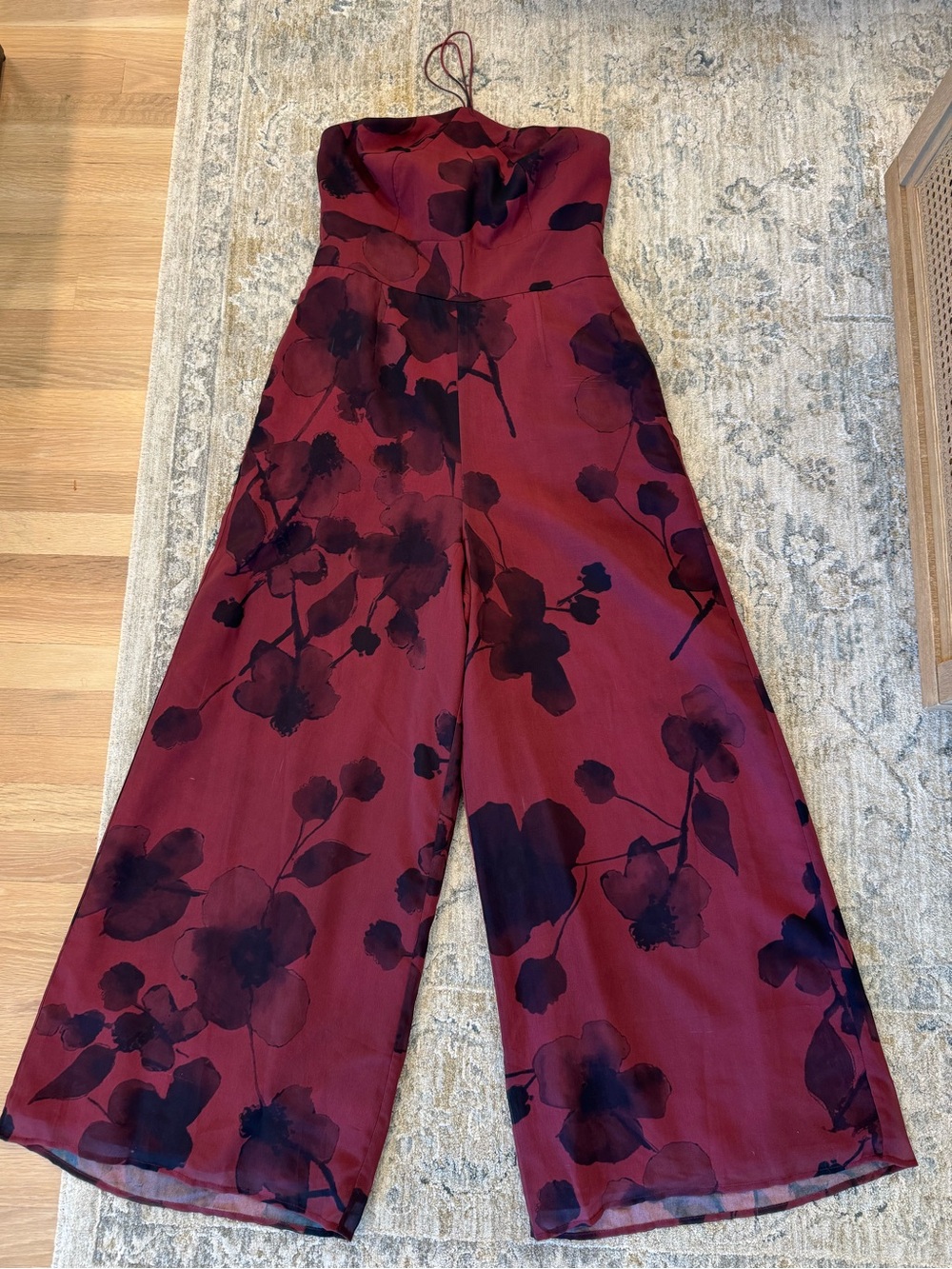 Hutch halter Neck Floral Wide-Leg Jumpsuit in Burgundy